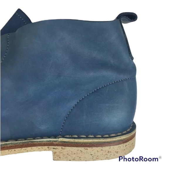 TRANS-PARENTS LEATHER TIE-DYE BLUE CREAM FLAT ROUND TOE ANKLE BOOTS Sz. 4.5 - Picture 7 of 10